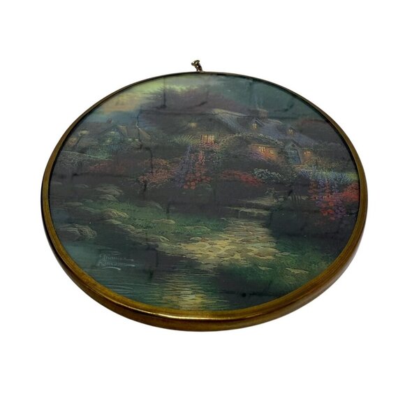 Thomas Kinkade Stained Glass Country Cottage Scene Oval 6.5" Long Suncatcher - Picture 7 of 8